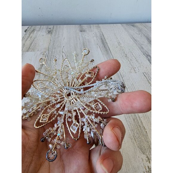 Vintage silver snowflake‎ beaded ornament star Xmas tree star with a gold top - Picture 11 of 11